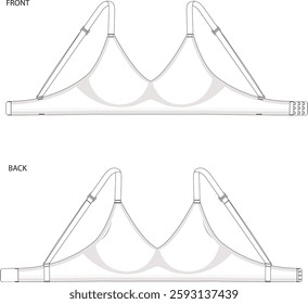 Seamless Hi-tech Removable cookies Non Wired Bra CAD Front and Back