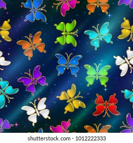 Seamless Holiday Background with Colorful Magic Butterflies, Tile Pattern for Your Design. Eps10, Contains Transparencies. Vector