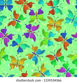 Seamless Holiday Background with Colorful Magic Butterflies, Tile Pattern for Your Design. Eps10, Contains Transparencies. Vector