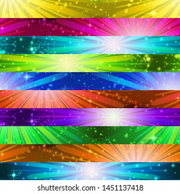 Seamless Holiday Background with Fireworks of Various Colors and Shapes. Tile Pattern for Web Design, Split Into Separate Parts. Eps10, Contains Transparencies. Vector