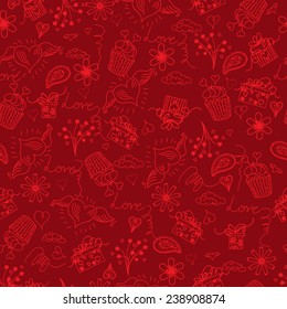 Seamless holiday background with gifts and  hearts on Valentines day. Vector  Illustration