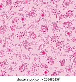 Seamless holiday background with hearts on Valentines day. Vector  Illustration.