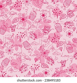 Seamless holiday background with hearts on Valentines day. Vector  Illustration.