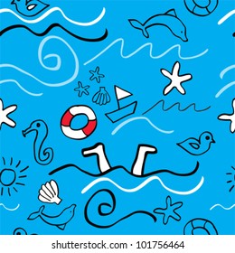 Seamless Holiday background / Sketch of summer symbols