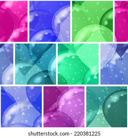 Seamless holiday colorful background with balloons of various colors. Pattern for web design, split into separate parts. Eps10, contains transparencies. Vector