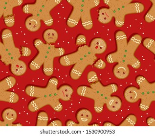 Seamless Holiday gingerbread man pattern. Cute design for Christmas backgrounds, wrapping paper. Holiday baking theme.