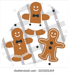 Seamless Holiday gingerbread man pattern. Cute design for Christmas backgrounds, wrapping paper. Holiday baking theme. Collection of various gingerbread men on a white background