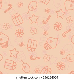 Seamless holiday hand drawn pattern in peach color