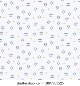 Seamless holiday pattern with blue and yellow Stars of David on a light background 