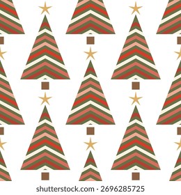 Patrón de vacaciones sin fisuras con un árbol de Navidad con decoración geométrica abstracta. Ilustración moderna del año Nuevo