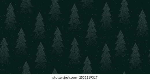 Seamless holiday pattern, Christmas trees. Forest and snowflakes on a green background. Holiday background for wrapping paper, wallpaper.