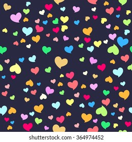 Seamless holiday pattern. Colored hearts. Love.