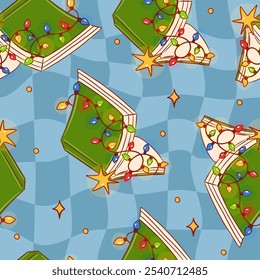 Seamless Holiday Pattern With Festive Books and Christmas Lights
