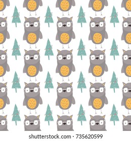 Seamless holiday pattern with fox and presents. Hand drawn Christmas background for greeting card,  posters, invitation, children room, nursery decor, interior design, prints, scrapbook, textile.