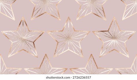 Padrão de férias perfeito com ornamento de estrelas decorativas de ouro e prata.