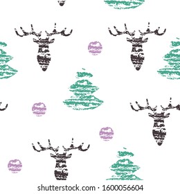 Seamless holiday pattern. Isolated paint brush stylised silhouettes on white background. Perfect for Christmas textiles, banners, cards, wrappers, wallpapers - vector surface design. Winter backdrop.