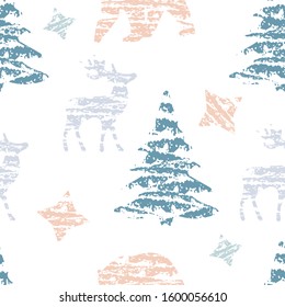 Seamless holiday pattern. Isolated paint brush stylised silhouettes on white background. Perfect for Christmas textiles, banners, cards, wrappers, wallpapers - vector surface design. Winter backdrop.