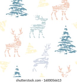 Seamless holiday pattern. Isolated paint brush stylised silhouettes on white background. Perfect for Christmas textiles, banners, cards, wrappers, wallpapers - vector surface design. Winter backdrop.