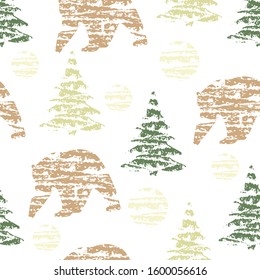Seamless holiday pattern. Isolated paint brush stylised silhouettes on white background. Perfect for Christmas textiles, banners, cards, wrappers, wallpapers - vector surface design. Winter backdrop.