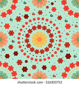 Seamless holiday pattern mandala with flowers and leaves. Can be used for wallpaper, pattern fills, gift wrap, web page background, surface textures