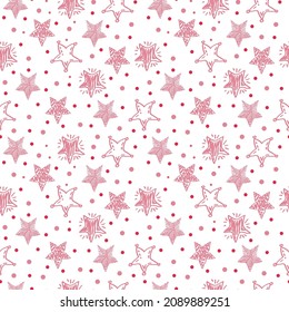 Seamless holiday pattern on white background. Cute stars and circles. Stars with different patterns. Doodle style vector. 