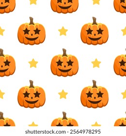 Seamless holiday pattern with pumpkins on a white background.