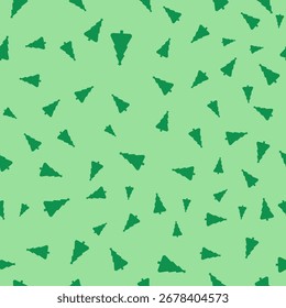 A seamless holiday pattern of small, scattered green Christmas trees on a light green background.