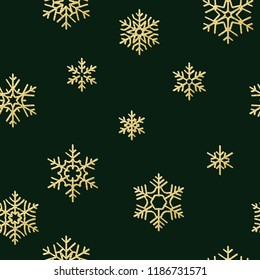 Seamless holiday texture, Christmas pattern with gold snowflakes decoration for textiles, brochure, card. EPS 10