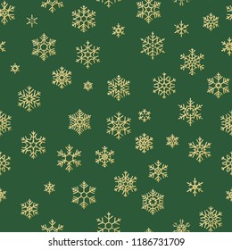 Seamless holiday texture, Christmas pattern with gold snowflakes decoration for textiles, brochure, card. EPS 10