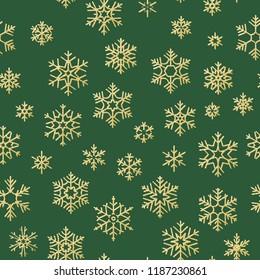Seamless holiday texture, Christmas pattern with gold snowflakes decoration for textiles, brochure, card. EPS 10