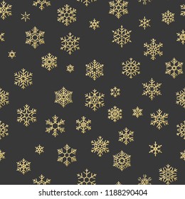 Seamless holiday texture, Christmas pattern with gold snowflakes decoration for textiles, brochure, card. EPS 10