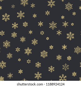 Seamless holiday texture, Christmas pattern with gold snowflakes decoration for textiles, brochure, card. EPS 10