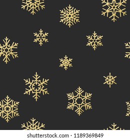 Nahtlose Ferienstruktur, Weihnachtsmuster mit goldener Schneeflocken-Dekoration für Textilien, Broschüre, Karte. EPS10