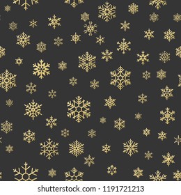 Seamless holiday texture, Christmas pattern with gold snowflakes decoration for textiles, brochure, card. EPS 10