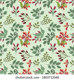 Seamless Holiday vector background with abstract leaves red, green, beige. Seamless floral pattern background vector Illustration for print, Wallpaper, fashion template