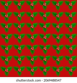 Patrón de bayas sin foco. Decoración navideña vector de planta sobre fondo rojo.