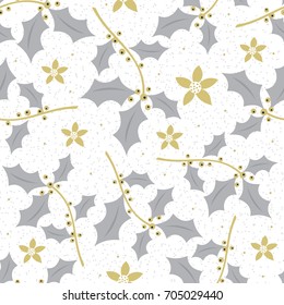 Seamless holly leaf with silver and gold color design