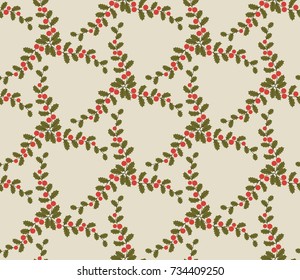 Seamless holly pattern. Christmas pattern.