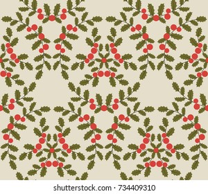 Seamless holly pattern. Christmas pattern.