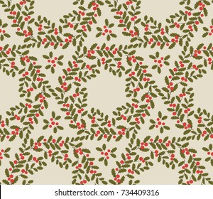 Seamless holly pattern. Christmas pattern.