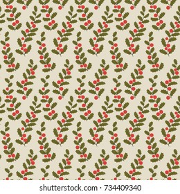 Seamless holly pattern. Christmas pattern.