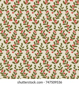 Seamless holly pattern. Christmas pattern.
