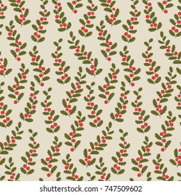 Seamless holly pattern. Christmas pattern.