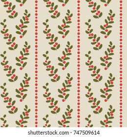 Seamless holly pattern. Christmas pattern.