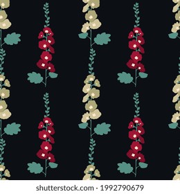 Seamless hollyhocks decorative vector pattern