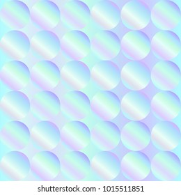 Seamless holographic abstract pattern. Geometric print composed of circles on holographic background. Hologram.