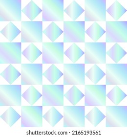 Patrón holográfico abstracto sin inconvenientes. Impresión geométrica compuesta de hombros y cuadrados sobre fondo blanco. Holograma.