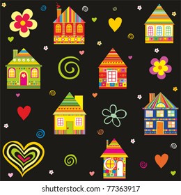 seamless home kid pattern house illustration in vector