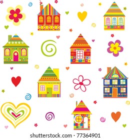 seamless home kid pattern house isolated on White background. Vector illustration