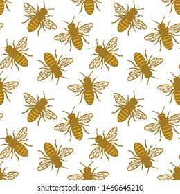 Seamless Honey Bee Pattern. Endless Background.